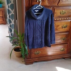 Women's Northern Reflections Split Cowl Neck Rich Blue Chenille Sweater